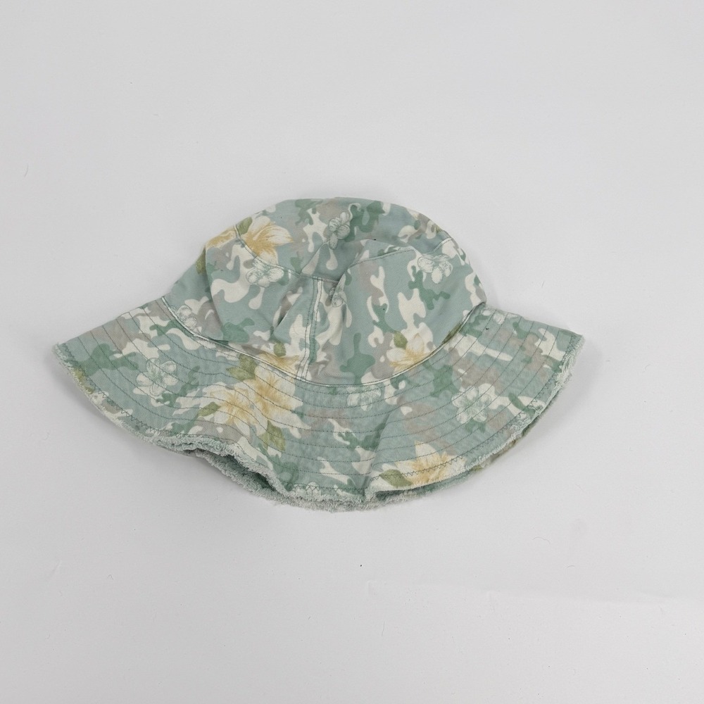 Old Navy Bucket Hat Floral Camo Y2K Women L/XL Green Yellow White Cotton Sun Hat